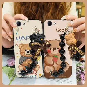 cute Dirt-resistant Phone Case For OPPO A73S/Realme1 protective case Bear bracelet Simplicity Back Cover Cartoon soft case Waterproof Anti-knock Black pearl pendant