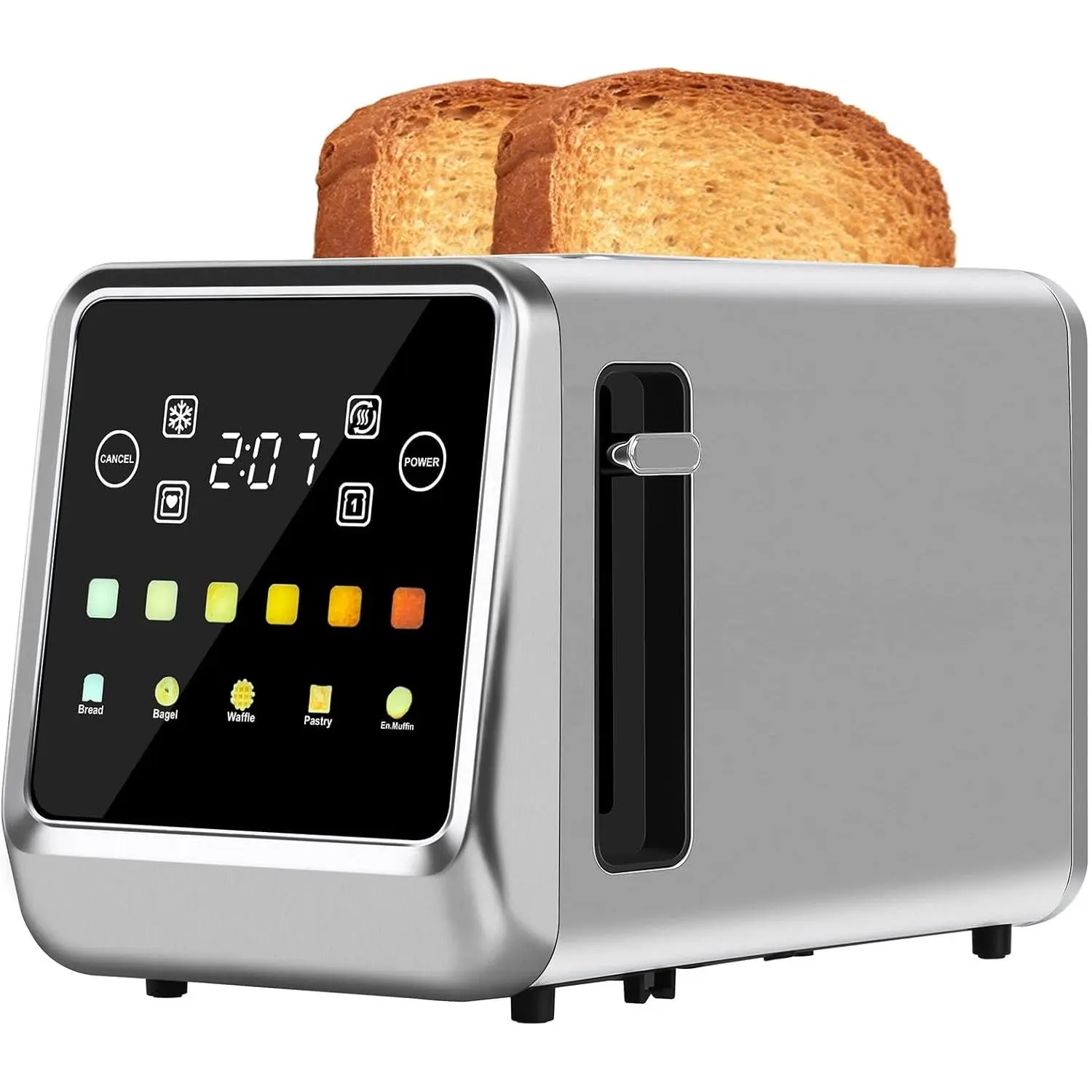 2-Slice Stainless Steel Smart Toaster with LCD Screen, 11*6in Extra Wide Single Slot, User-Friendly Digital Operation, Even Heat Distribution, Memory Function, Defrost Function, Reheat Mode for Kitchen Countertop Daily Use, Lcd Display, 2-Slice Toaster