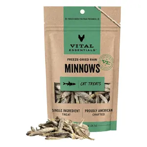 Vital Essentials Freeze Dried Minnows Cat Treats | Single Ingredient | Premium Quality | Grain Free, Healthy Treats for Cats, 1 oz Bag