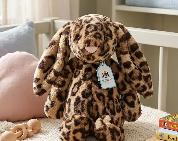 JellyCat Leopard Bunny Plush Toy Soft Stuffed Rabbit Cute Collectible Gift.