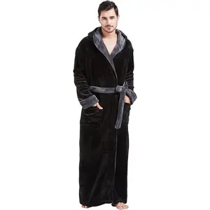 Mens Robes Big and Tall with Hood Two-Tone Flannel Fleece Contrast Bathrobe Full Length Plush Long Robe House Coat(Raincoats)