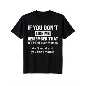 Men's Inspirational "Mind Over Matter" T-Shirt - Bold White Text Short Sleeve Top, Lightweight Breathable Crew Neck Gym Shirt, Machine Washable Black Cotton Sportswear, Durable Pattern Design, Casual Wear