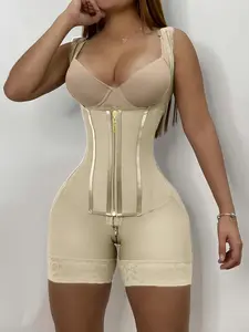 1 Count Women's White Shapewear Bodysuit, Fajas, Butt Lifting And Tummy Control Body Shaper, Waist Trainer, With Zipper & Hooks Closure Tight-Fitting Jumpsuit, Romper, Colombian Shapewear, Suitable For Training Or Sports, Body Sculpting Garment