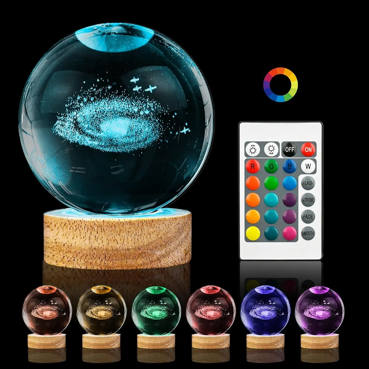3D Galaxy Crystal Ball Night Light – 16-Color Changing LED Lamp with Remote, Large Crystal Sphere for Bedroom Décor & Gifts for Teens Colorful Lighting