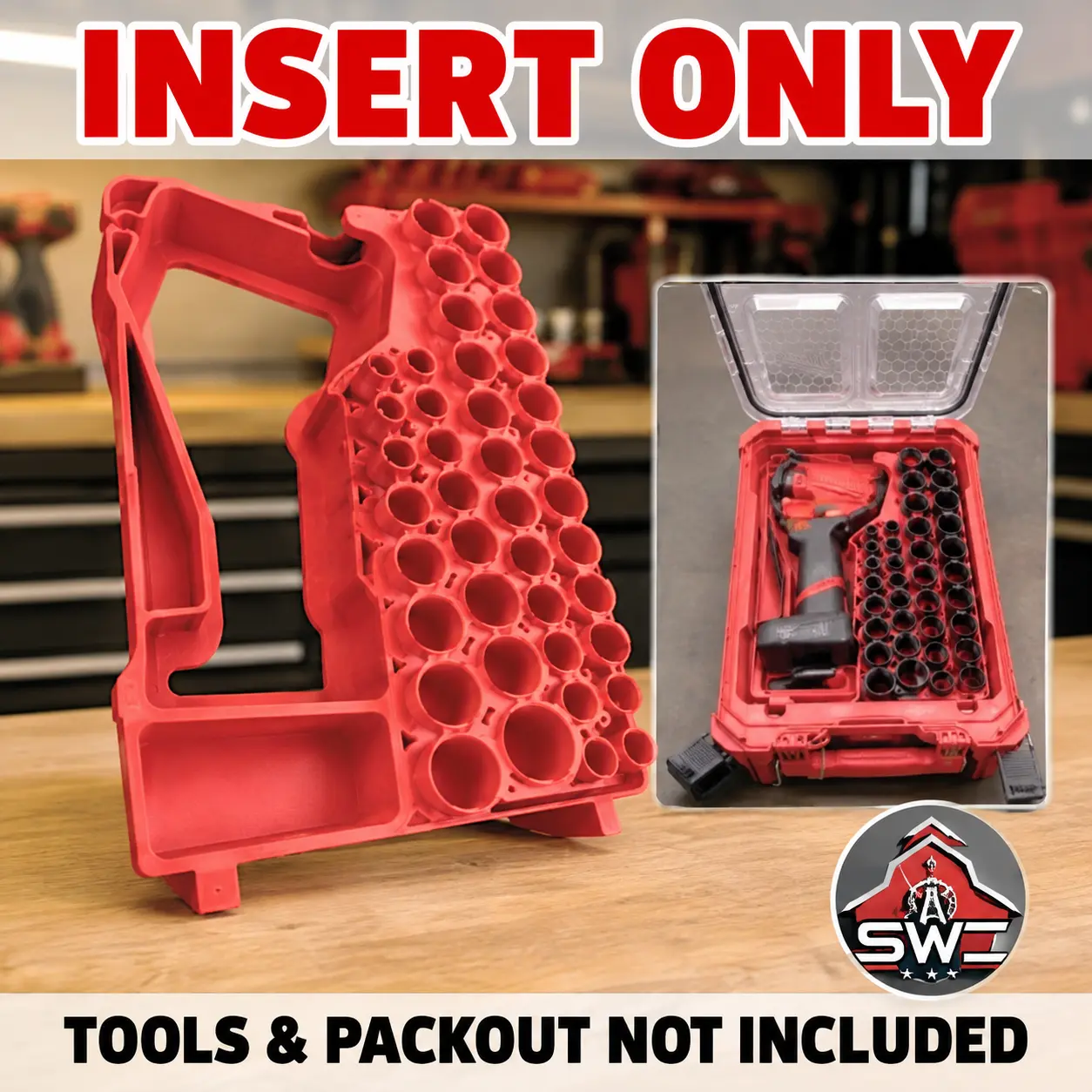 M12 FUEL Stubby 1/2 Impact Wrench 2563-20 & 43PC Socket Set 49-66-7009 Organizer Insert for Milwaukee Packout 48-22-8435 — INSERT ONLY