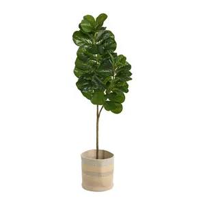 Nearly Natural 5.5' Fiddle Leaf Fig Multicolored Woven Planter
