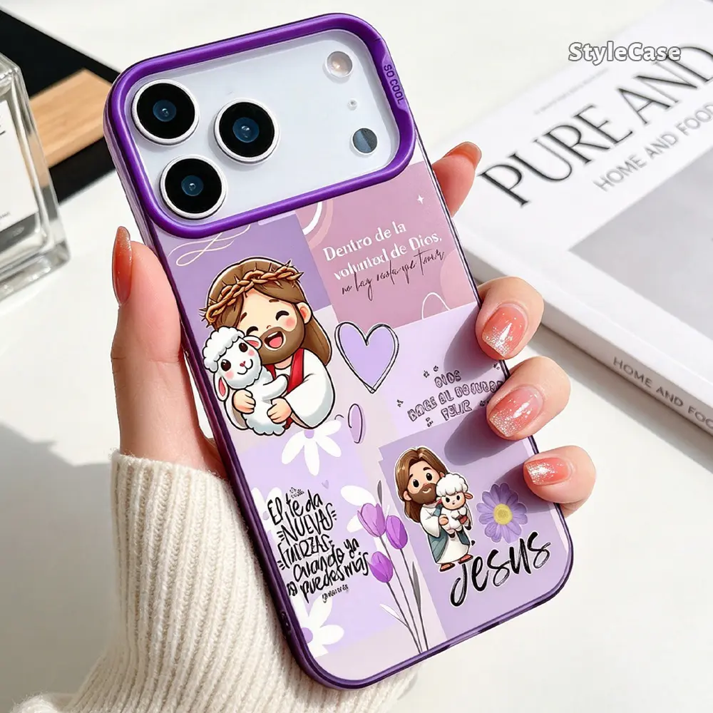 Spanish Jesus Lamb Phone Case for iPhone 17 Air 16 Pro Max 15 Plus 14 13 12 11, Pink Clear TPU Soft Cover, Christian Faith Shockproof Gift Case CYXL260604008