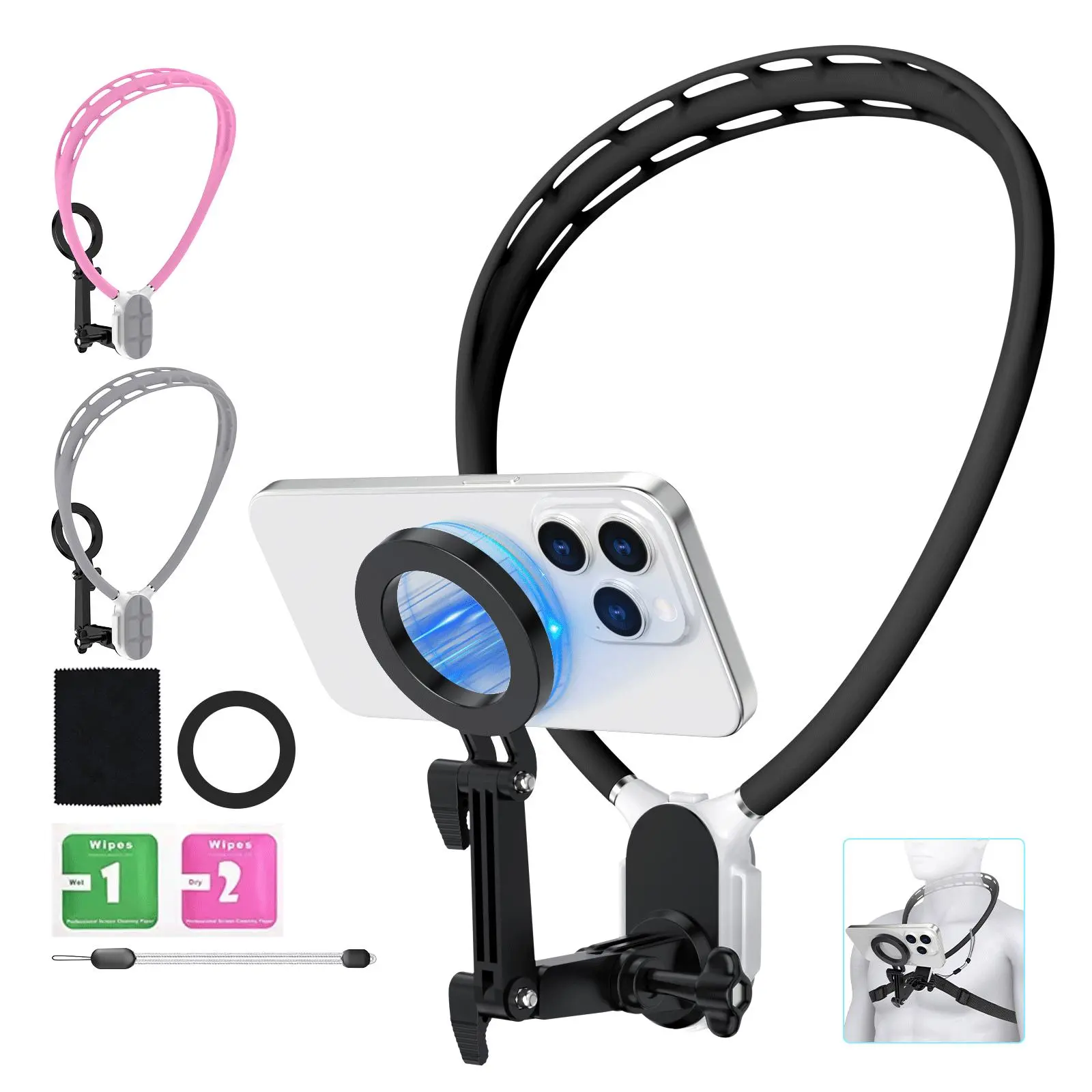 Magnetic Neck Mount for Phones, Neck Cell Phone Holder, Magnetic Smartphone Holder, POV/Vlog Selfie Mount, Hand Free Phone Neck Holder, Chest Stand Strap for Video Recording, Stocking Fillers Gift, Gifts for Mum, Cell Phone Clip, Cellphone Accessories