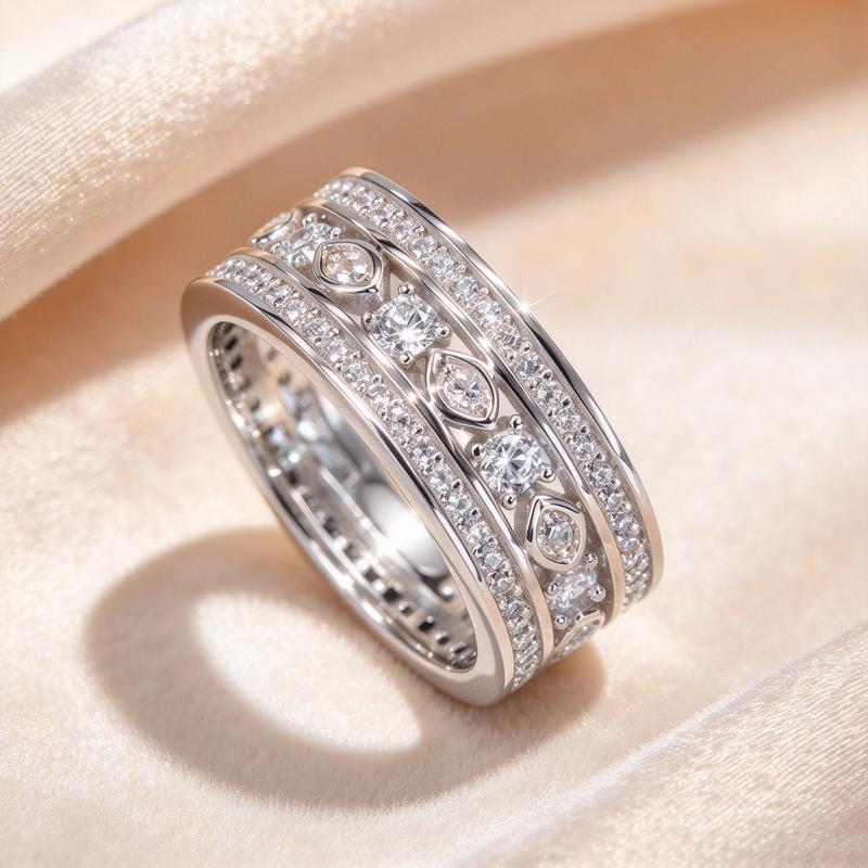 Multi Row Wide Eternity Band Ring, Mixed Cut Stone Stackable Statement Ring, Gift for Valentine's Day Christmas Anniversary Wedding Daily Wear