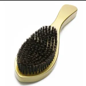 Gold Men Afro Pro Wave Brush Curve 360 Wave Brush Bristles and Nylon Beard Styling Brush for Versatile Styling Options