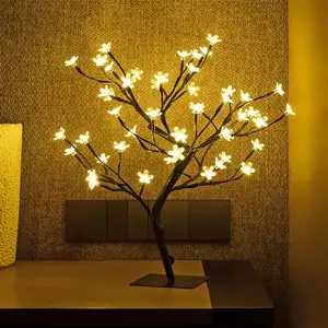 18 Inch Cherry Blossom Bonsai Tree, 48 LED Lights, 24V UL Listed Adapter Included, Metal Base, Warm White Lights, Ideal as Night Lights, Home Gift Idea