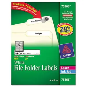 Avery Permanent Self-Adhesive Laser/Inkjet File Fldr Labels- 3-7/16x2/3- WE- 1800/Box