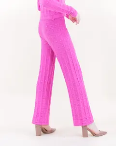 Tailored Textured Knit Wide Leg Pants – Women’s High Waist Structured Straight Leg Trousers