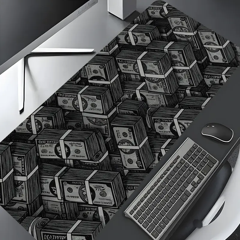 Stacked Black and White Dollars Design Large Gaming Computer Mouse Pad, Hypebeast Aesthetic Stylish Desk Protector, Washable Rubber Pad, Non-slip Lock Edge Multi-size Mouse Pad for Home Office, Gaming Deskmat, Mousepad, Desk Accessories, Desk Mats