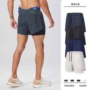 Outdoor Men's Running Sports Shorts with Waist Bag Summer Double Layer Quick Drying Shorts High School Entrance Examination Track and Field Running Shorts