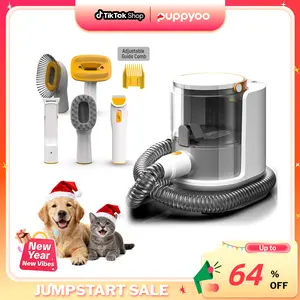 PUPPYOO 5-in-1 Pet Grooming Kit with 13000Pa Vacuum for Dogs & Cats, 1.5L Dust Cup, 4m Cord, Whisper-Quiet Operation, Adjustable Guard Combs, Hair Remover Roller