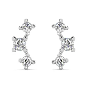 1/5Ct TW 3-Stone Diamond Crawler Earrings 14k Gold Studs Lab Grown 1/3" Tall