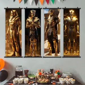 Egyptian Art Figure Pattern Poster, 4 Counts/set Retro Mysterious Gold Pharaoh Pattern Wall Art, Wall Decor for Home Living Room Bedroom, Ornaments