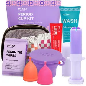 Pixie Menstrual Cup Kit - Best Period Cup Starter Kit for Feminine Care - Proven to Be What You Need to Become A Successful Cup User - 100% Medical-Grade Silicone - Tampon Alternative