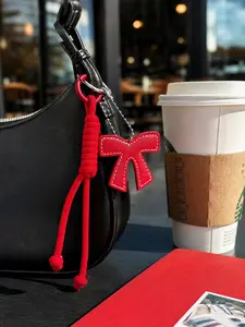 Creative New Miu Style Leather Bow Keychain, Five Colors Available, Car Key Holder, Bag Phone Case Charm, Couples Fashion Accessory