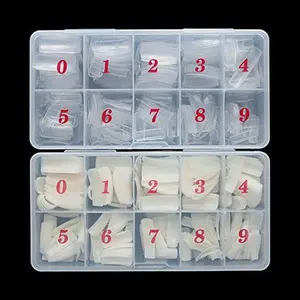 Half Cover Acrylic False Nail Tips, 1000PCS Fake Nail Shape Artificial False Nails Tips 10 Sizes with Case for Nail Art Salons and Home DIY (Clear+Natural)