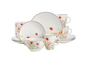 Elama Wildflower Meadow 16 Piece Stoneware Dinnerware Set in White and Multi