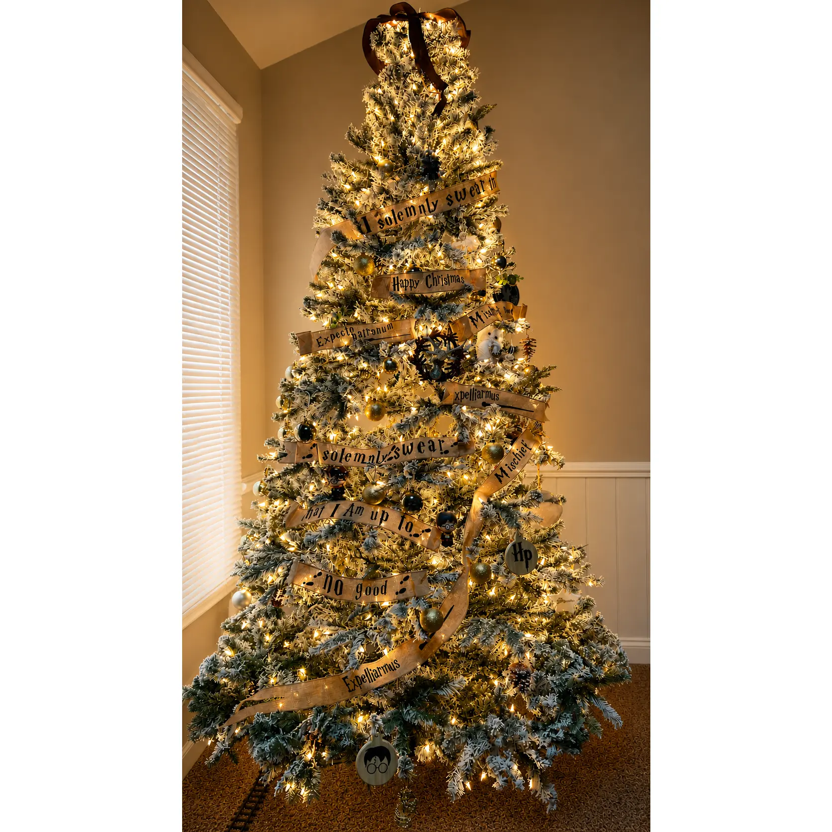 Wizard World Inspired Christmas Ribbonlettes | 7 Piece Tree Ribbon Set | Fantasy Holiday Tree Decor | 2.5” Wide Handmade Burlap Ribbon