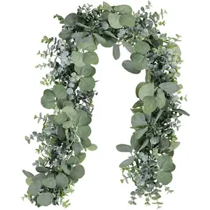 Artificial Grey-Green Faux Silver Dollar Eucalyptus Garland, 5.9ft Long Greenery for Wedding Arch, Home Decor - Indoor Outdoor Doorway Backdrop Table Runner Decor