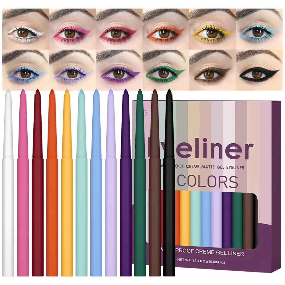 Matte Gel Eyeliner Pencils Set for Women, Green Blue White Black Auburn Yellow Orange Eyeliner Waterline Waterproof