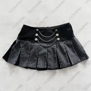 Skull Subculture Y2K Dress Harajuku Graphic Print Punk Mini Skirt Fashion Goth Low Rise Skirts Streetwear Hip Hop A-line skirt