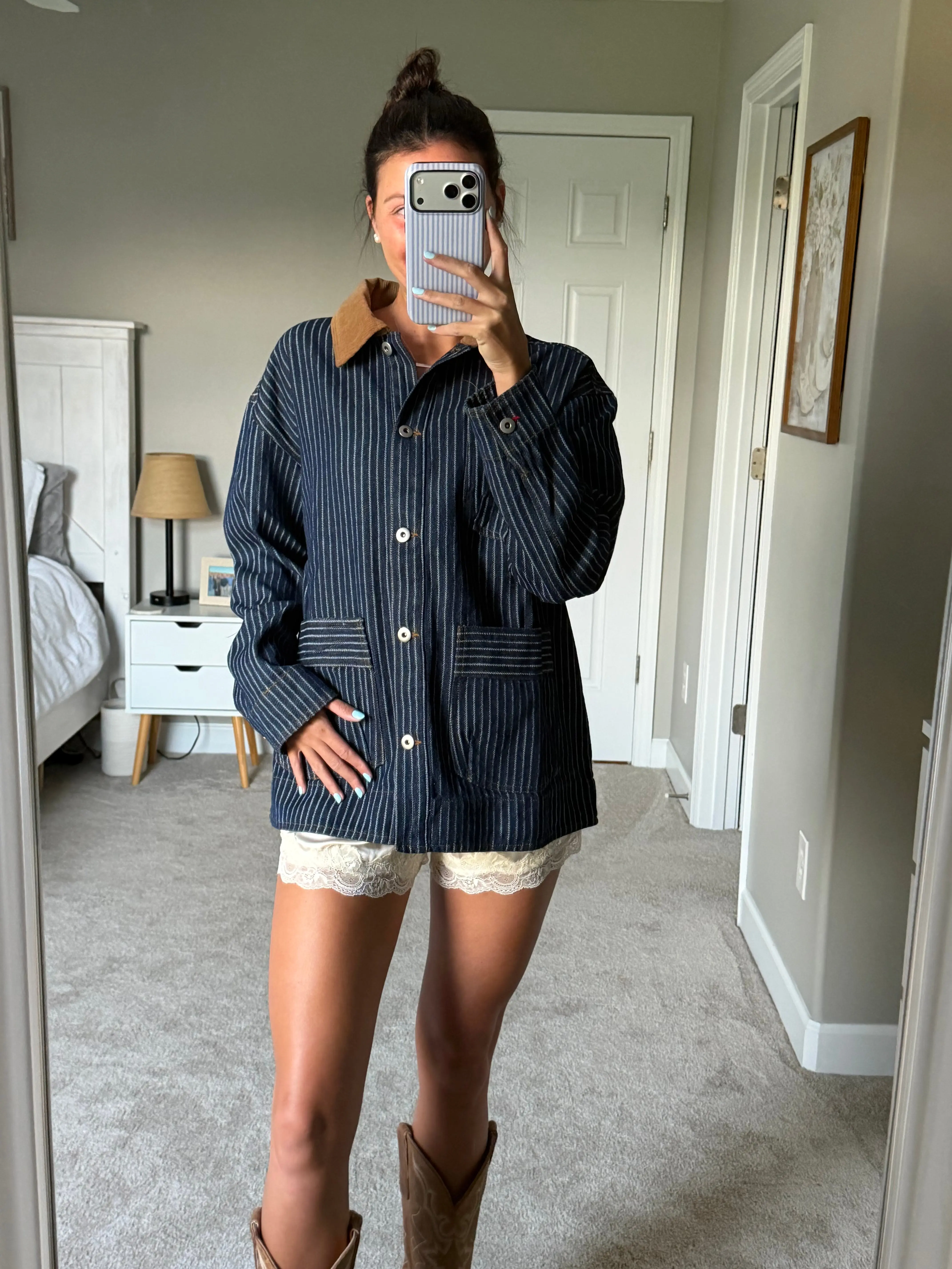 Indigo Striped Barn Jacket