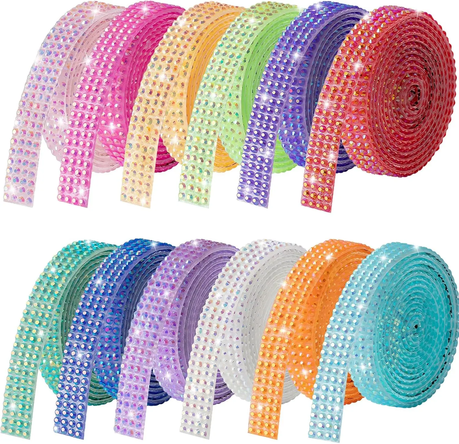 12 Rolls Self-Adhesive Rhinestone Strips, 12-Yard Bedazzling Bling Ribbon Tape for Nail Art, DIY Crafts & Home Decor (Nail Art Rhinestone Accessories for Beauty & Personal Care)