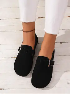 New Casual Round Toe Flat Shoes for Women, Soft Rubber Sole, Slip-On Design, Medium Width, All Season Fashion Footwear, Casual Flats, Walking Shoes