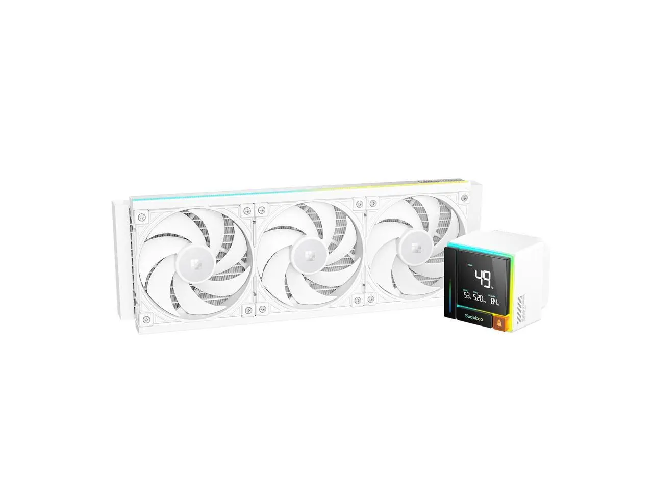 Sudokoo ENERGLO-360 White Liquid Cooler: 360mm AIO CPU Cooler with Data Display & PWM Pump - 3 x 120mm Water Cooling for Intel LGA 1851/1700/1200/115X & AMD AM5/AM4