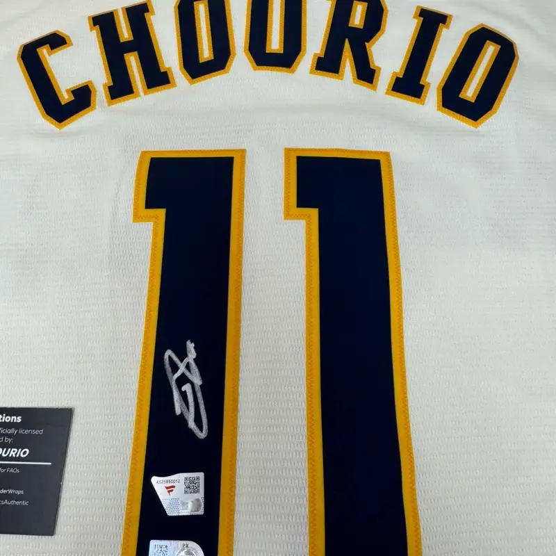 Jackson Chourio Autographed Officially Licensed Jersey COA by MLB & Fanatics White with Navy and Gold Accents