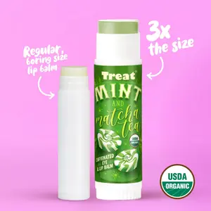 Treat Beauty Mint & Matcha Tea Caffeinated Jumbo Organic Eye & Lip Balm Spearmint 3X Size USDA Certified for Puffy Eyes & Chapped Lips Daily Use