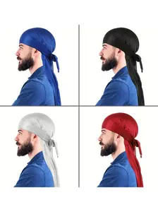 Silky Durags for Men & Women, 360 Waves Design with 1 Wave Cap, Extra Long Tail Feature, Available in Large Size, Plain Pattern