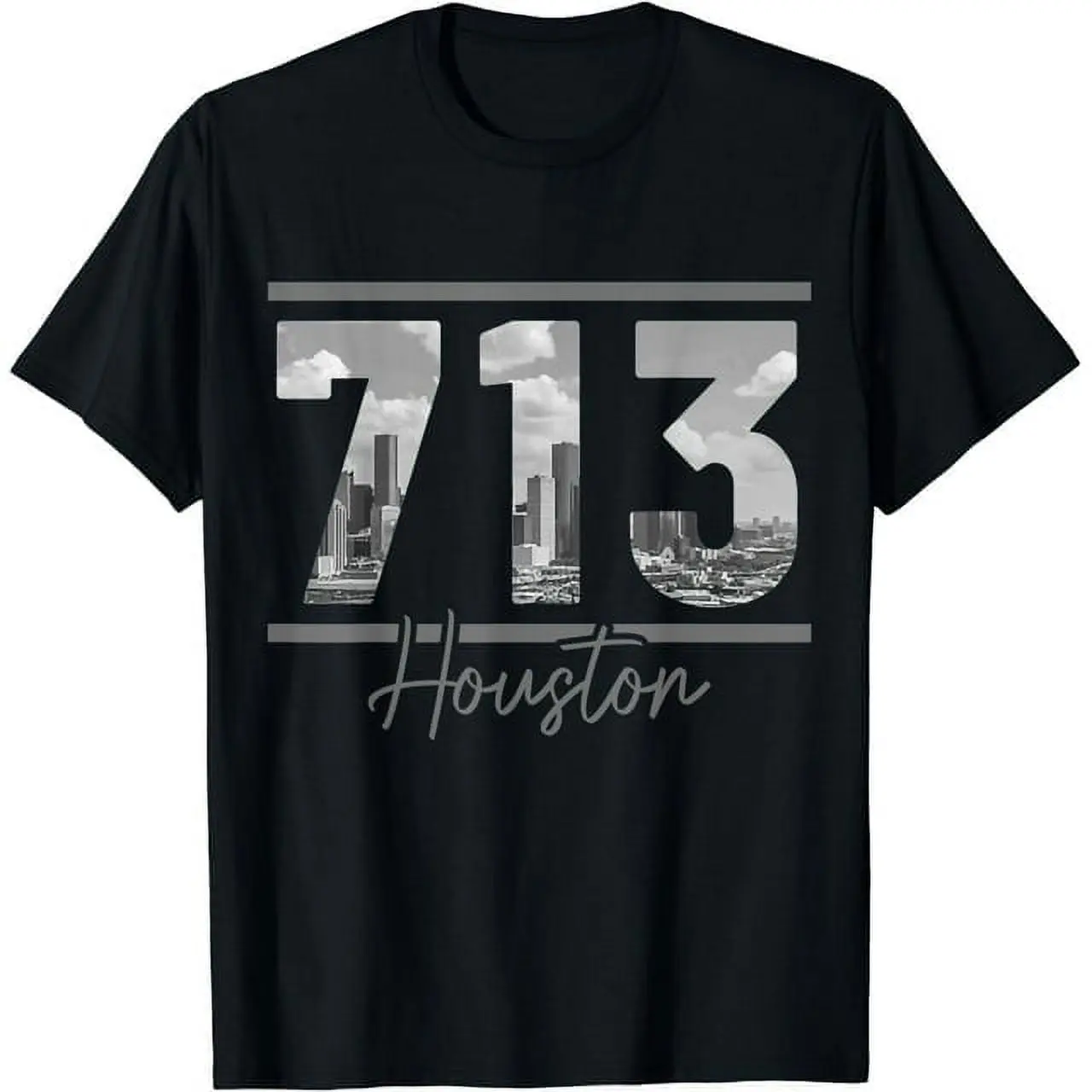 Men's Houston 713 Area Code Skyline Texas Pride Vintage Graphic Shirt - Classic Round Neck Short-Sleeve Casual T-Shirt, Soft Cotton Loose Fit, Menswear Streetwear Top, Casual T-Shirts