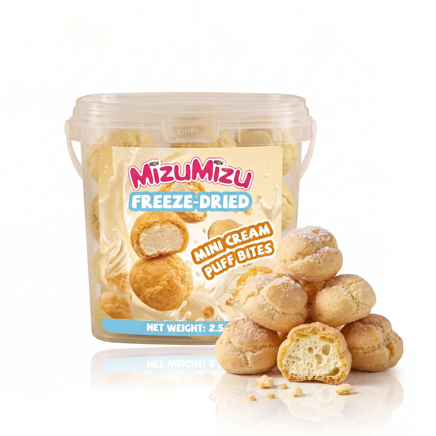 MIZUMIZU Freeze-Dried Mini Cream Puff Bites / Crunchy & Creamy Vanilla Dessert Snack