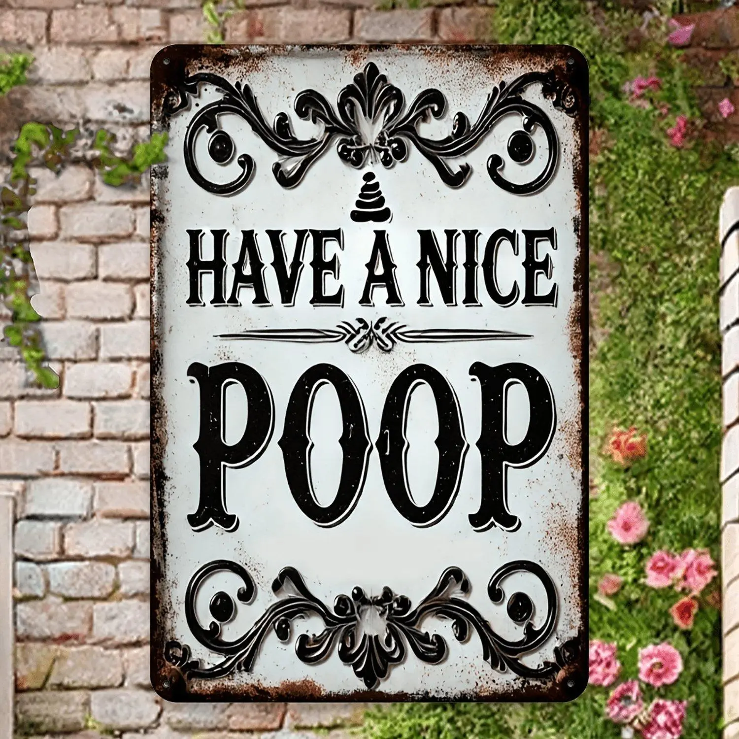 Decorative Signs And Plaques Fun "Have A Nice Poop" Aluminum Tin Sign - 8X12 Rustic Bathroom Wall Decoration with Beautiful Black Swirl Design - Perfect for Farmhouse, Home, Office, Or Club