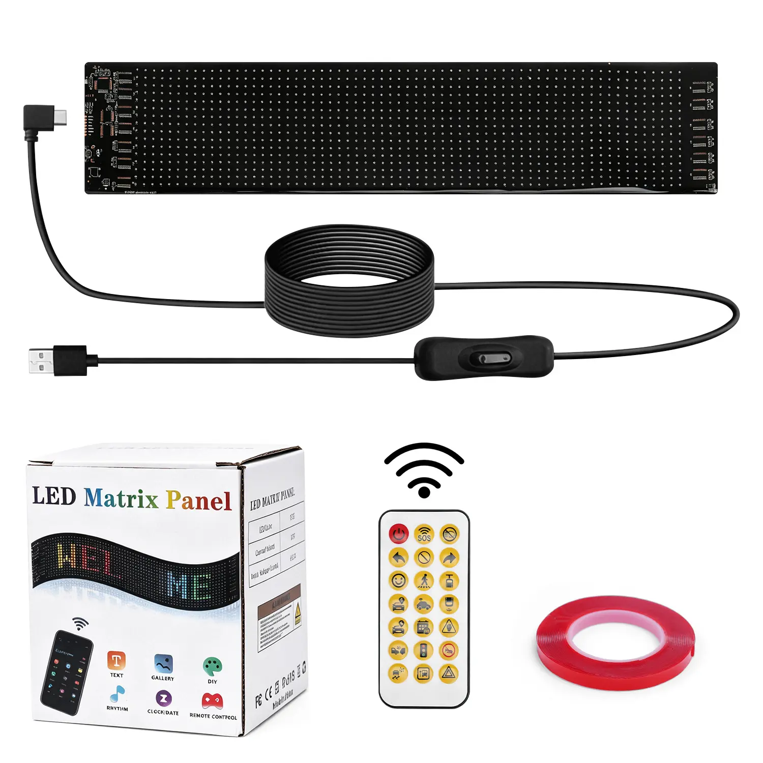 USB Flexible RGB LED Car Sign, App Programmable Scrolling LED Soft Display Panel for Vehicle Window Business Decor