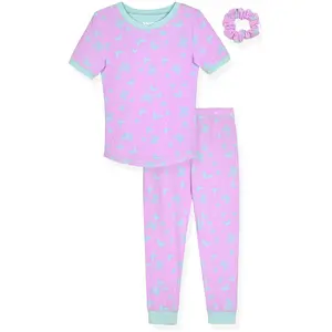 Girls 2-Piece Super Soft Jersey Snug Fit Pajama Set- Butterflies Delight, Purple & Blue