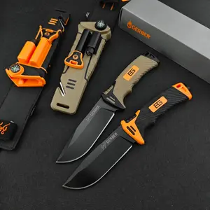 With Sheath Survival Fixed Blade Knife High Hardness 7Cr13Mov Blade Rubberized Handle Cutting Bush Tool EDC Outdoor Camping Knife Survival Tools