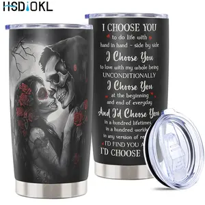 Halloween Gifts 20oz Insulated Stainless Steel Tumbler with Skull Design - Keeps Drinks Hot/Cold, Fits Car Cup Holders - Halloween Gifts for Skull Lovers (Friends, Family, Girlfriend, Brother)