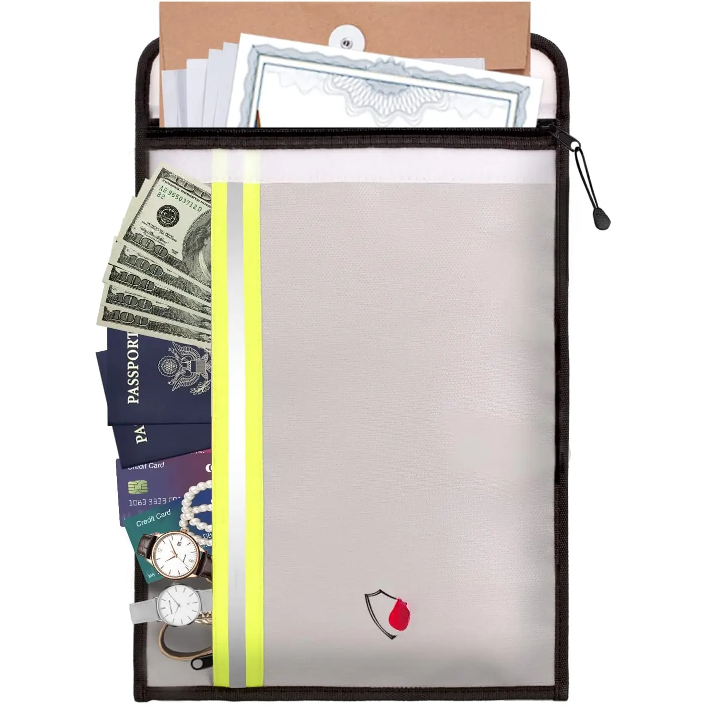 Fireproof Document Bag (15 x 11 inch) with 2 Pockets &  Zipper, Fire Safe Envelope Bag for , Legal Documents ()