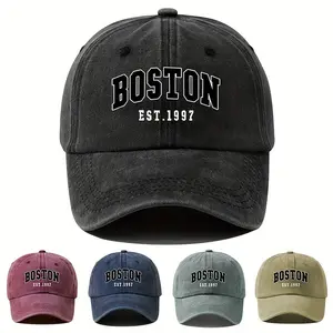 Campaign1Pc Unisex Adjustable Boston Washed Vintage Baseball Cap, Peaked Outdoor Party Camping Travel Sun Hat