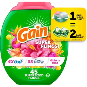 Super Flings Laundry Detergent Pacs, 45 Count, Hibiscus Hula scent, irresistibly clean and fresh washing detergent laundry soap pacs