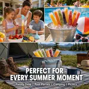 100PCS Food-Grade Disposable Popsicle Bags with Zip Seals & Funnel - BPA-Free DIY Freezer Tubes for Homemade Ice Pops, Smoothies (11"x1.97") - Ideal for Summer, Birthday Parties