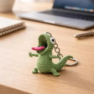 Funny Crochet Lizard Keychain, Handmade Amigurumi Gecko Keyring, Cute Backpack Charm, Kawaii Animal Gift, Bag Charm for Her
