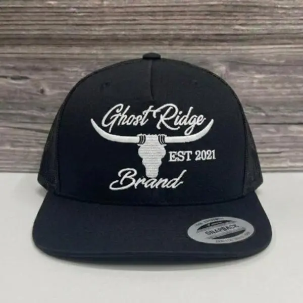 Ghost Ridge Brand Embroidered Trucker Hat Western Bull Skull Snapback Cap